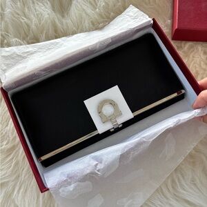 Salvatore Ferragamo Black Card Holder with Silver Accent